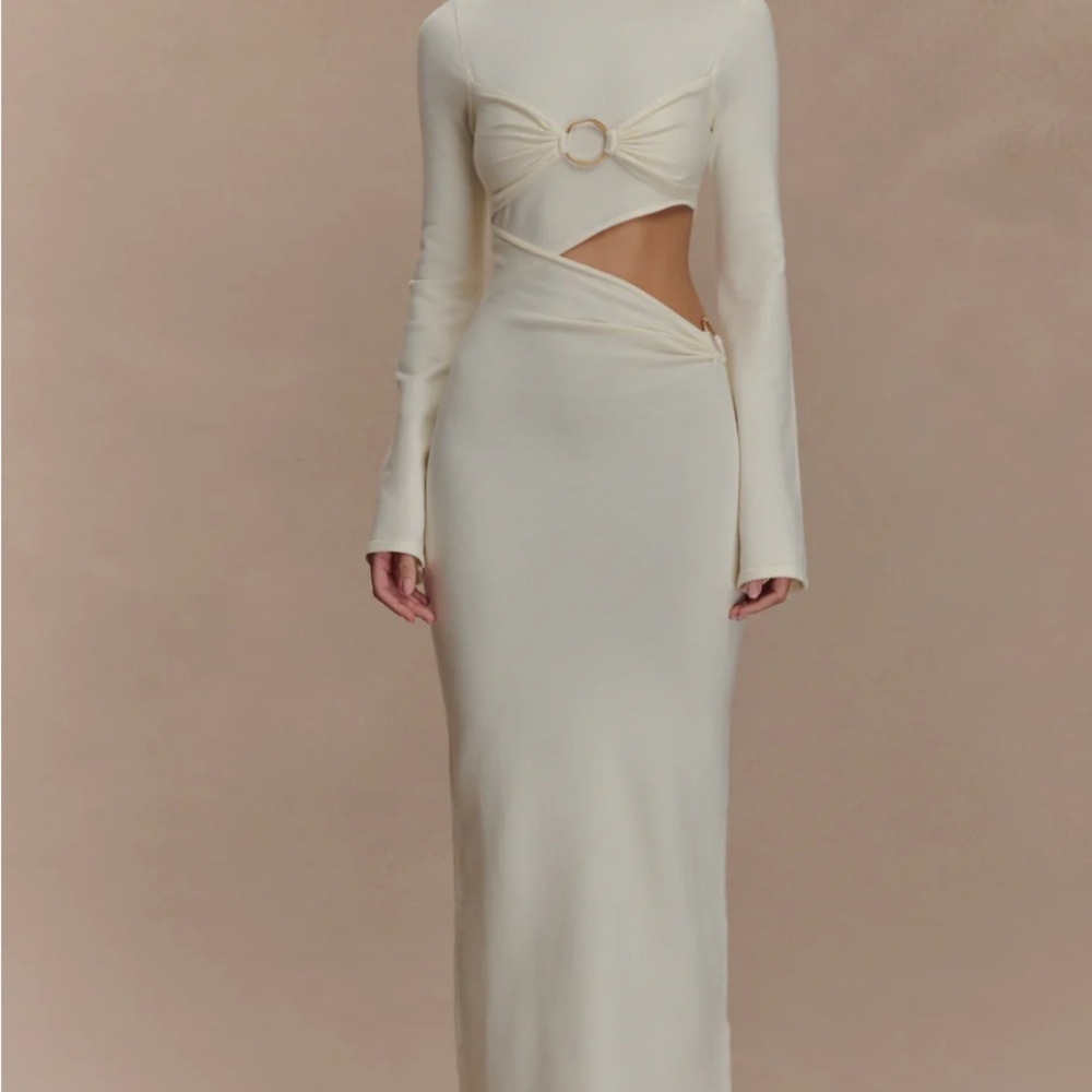 Meshki White Long Sleeve Cut-Out Dress